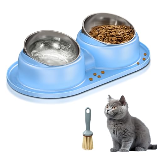 Cat Bowls 2�X�e�����X�X�`�[���{�E�� �y�b�g �� ���ƐH�ו� �a���� ���ڂ�Ȃ� ����~�߃V���R���}�b�g �X�΃{�E�� ���g �R�q�f ����~�߃x�[�X �h�� �H�i & ��.�u���[