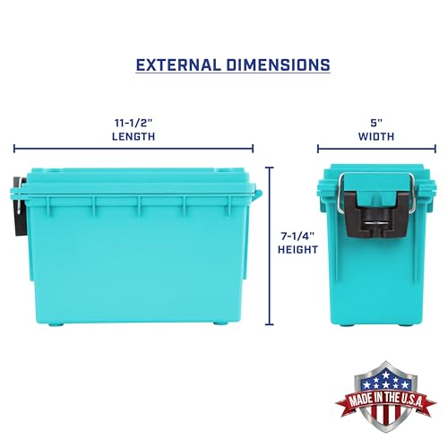 Image of Sheffield 12633 Ammo Storage Box, Stackable .30 Cal Field Boxes, Water and Dust Resistant, Lockable Storage Box with Handle, Secures Hunting Gear, Supplies, and Bullets, Made in USA, Teal,(Pack of 6)