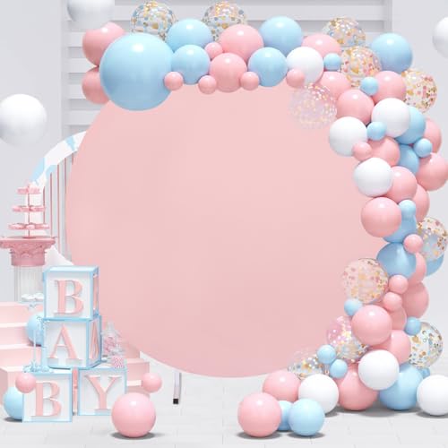 Image of Light Peach Round Backdrop Cover 7.2ft Light Peach Circle Arch Cover Birthday Photo Photography Background for Party Baby Shower Wedding Decorations