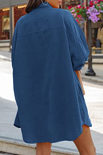 Image of FSHAOES Womens Oversized Button Down Shirts Casual Loose Long Sleeve Solid Lapel Long Blouses Tops with Pockets