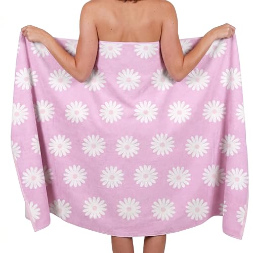 Delindo Lifestyle Ręcznik plażowy Nizza XXL 100 x 180 cm, fioletowy, miękki ręcznik kąpielowy ze 100% bawełny, chłonny ręcznik do leżenia ze wzorem stokrotki, idealny na plażę, basen, urlop i do sauny