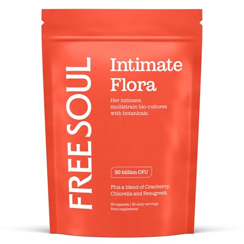 Intimate Flora Probiotics for Women | 20 Billion CFU Fortified with 15 000mg Cranberry Fenugreek & Chlorella | Bio Cultures for Womens Intimate Flora | 60 Capsules | Free Soul