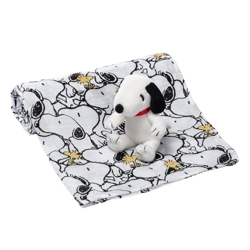 Image of Lambs & Ivy Snoopy Muslin Swaddle Blanket & Mini Plush Newborn Baby Gift Set