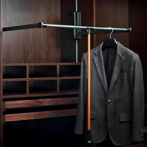Image of VOLO Soft Close Pull Down Closet Rod - Adjustable Wardrobe Lifter Rail (920-1240mm), Aluminium Retractable Hanger with Smooth Hydraulic Lift, Space Saving Wardrobe Organizer, 15kg Load Capacity