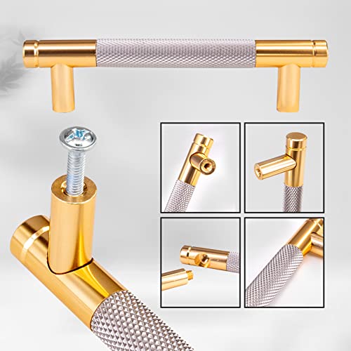Guolich 2 Pcs Hole Centers 5.03”(128mm) Kitchen Drawer Handle Door Cabinet Pulls Stainless Steel Handle Modern Gold Hardware for Wardrobe Bathroom Dresse - Image 2