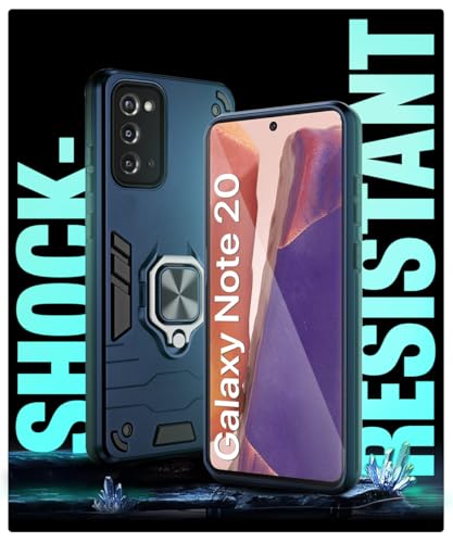 Image of WOW IMAGINE Shock Proof Back Case Mobile Cover for Samsung Galaxy Note 20 (Armor | Hybrid PC + TPU | Full Protection with Ring Holder Kickstand | Blue)