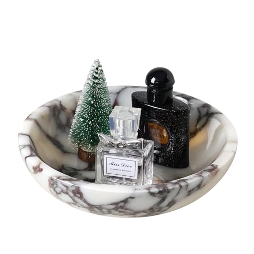 SZGYCSM Marble Bowl Travertine Decorative Modern Key Bowl for Entryway Table Pedestal Bowl for Dining Table Center Living Room Kitchen Decor Modern Home Decor Marble Bowls (7.8 Inch)