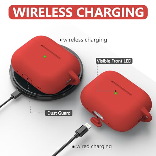 Image of Ljusmicker for AirPods Pro Case Cover with Cleaner Kit,Red | Silicone Protective Cover for Apple AirPods Pro 2nd /1st Generation Case with Keychain for Women Men,Shockproof