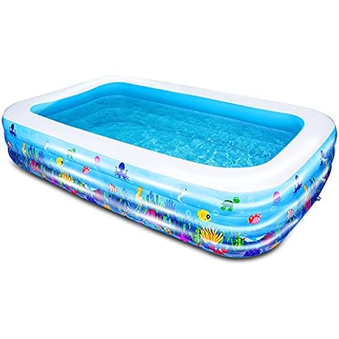 AsterOutdoor Inflatable Swimming Pool, 100"x 66"x 23", Full-Sized Above Ground Kiddle Family Lounge Thickened Pool for Adult, Kids, Toddlers, Blow Up for Backyard, Garden, Party, Blue Cover