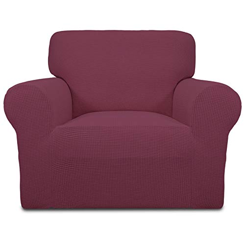 Image of Easy-Going Stretch Chair Sofa Slipcover 1-Piece Couch Sofa Cover Furniture Protector Soft with Elastic Bottom for Kids, Pet. Spandex Jacquard Fabric Small Checks (Chair, ASH Rose)