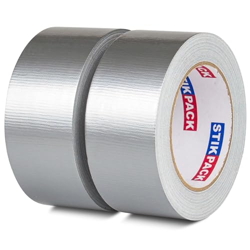 STIKPACK 2 Pack Duct Tape Heavy Duty, Silver Tape 2 Inches x 30 Yards, 8.27 mil, Strong Industrial Strength, Flexible, No Residue, Waterproof and Tear by Hand, Multi-Use for Indoor & Outdoor Repairs