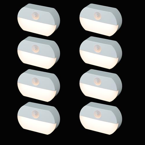 Wotermly 8 Pack Motion Sensor Light Indoor, Closet Light Without Wiring, Cordless Battery-Powered LED Night Light, Stick-Anywhere Wall Lights for Stairs, Hallway, Bathroom, Bedroom, Wardrobe