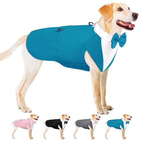 AOFITEE Hunde-Smoking mit Halstuch, Hunde-Kostüm für Hochzeit, Weihnachten, Halloween, mit Kragen mit abnehmbarer Fliege, für große Hunde
