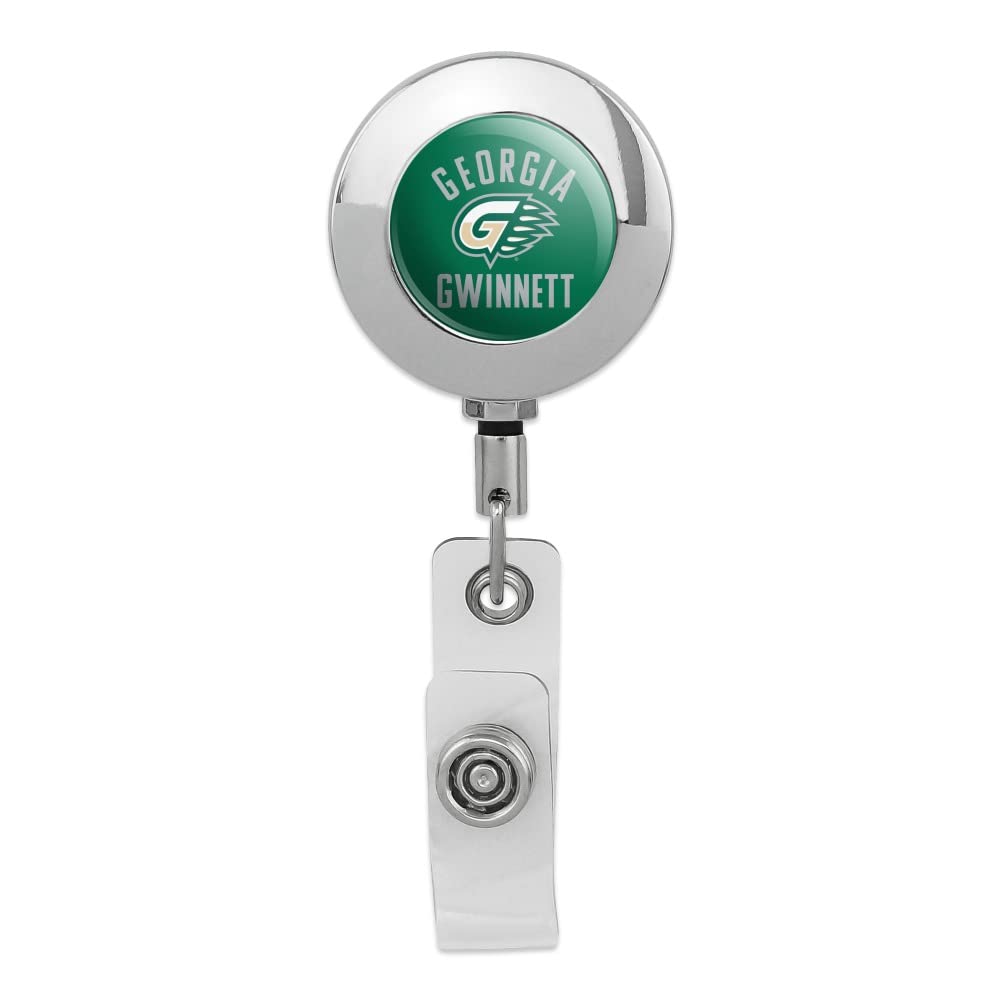Georgia Gwinnett College Grizzlies Logo Retractable Reel Premium Metal Chrome Badge ID Card Holder Clip