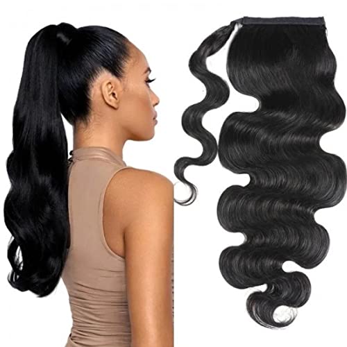 Beauty Forever Body Wave Ponytail Extension Human Hair Ponytail With Clip In Wrap-Around Ponytail Hair Extension Natural Black Color 100% Virgin Human Hair One Piece Hairpiece Hair For Women 100G 24Inch #TOP5