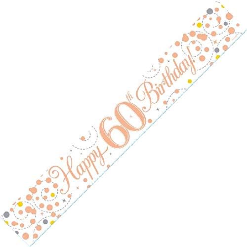 9ft Banner Sparkling Fizz 60th Birthday White and Rose Gold Holographic