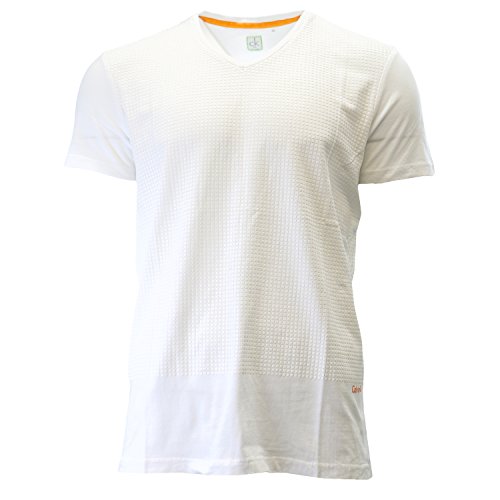 Calvin Klein Men's Short Sleeve Linear Abstract Tee, White, Large