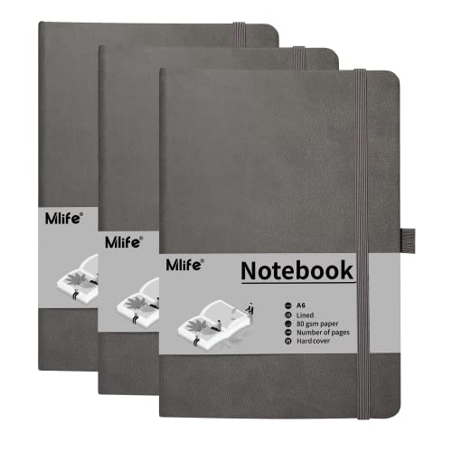Cuaderno pequeño A6 mini cuaderno de bolsillo gris con líneas pack de 3 cuadernos para notas 2