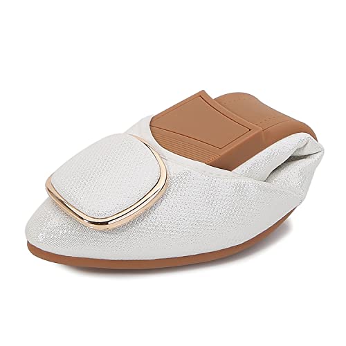 YHTootW Women's Wide Width Flat Shoes New Casual Pointed Toe Ballet Comfort Soft Slip Onloafer Shoes with Metal Buckle Breathable Mesh Slip-On Work Shoes