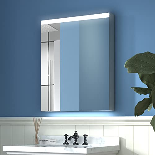 Es-Diy 24''X 30''Led Lighted Bathroom Medicine Cabinet With Mirror,Surface Lighted Medicine Cabinet,Dimmable,Adjustable Shelves,Intelligent Switch Medicine Cabinet, Aluminum Frame,Hinge On Left Side #TOP2