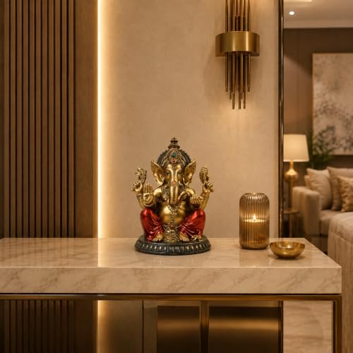 Image of ARMONIA Premium Lord Ganesha Idol for Home Decor - 11Inch Handmade Ganesh Murti |Antique Finish Ganpati Statue for Mandir,Office Desk |Polyresin | Best Spiritual Gift for Diwali,Wedding & Housewarming