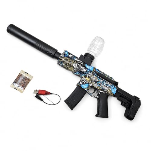 Image of Gel Blaster Toy Gun with Electric Automatic and Manual Firing, Graffiti Camouflage Style, for Kids 5 Years and Above, Includes 500 Crystal Bullets