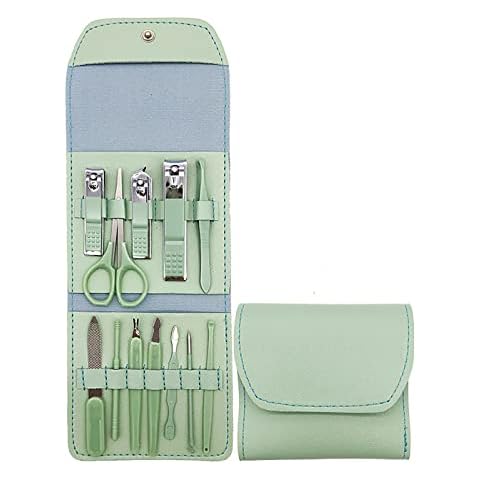 Nail Clipper Set, 12PCS Manicure Set Fingernail Clippers Kit Fashion Color Green Stainless Steel Pedicure and Manicure Kit with Green PU Leather Case Cover