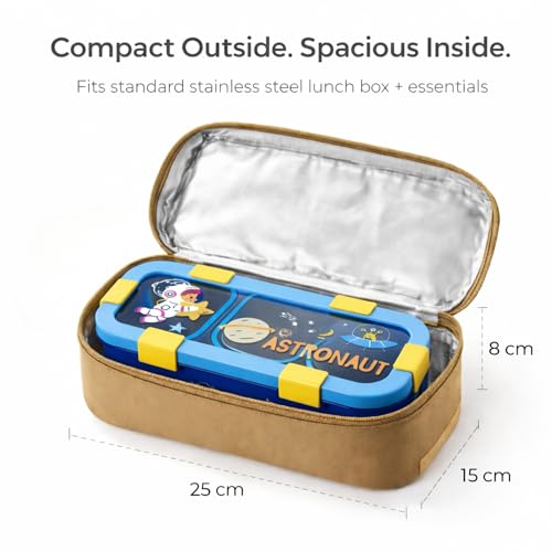 Image of Motka Kids Lunch Box 3 Compartment Combo with Insulated Bag | 600ml Stainless Steel Bento Box for Kids, Leakproof Silicone Seal, Built-in Cutlery, School Travel Food Container - Blue