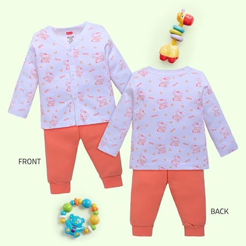 Image of LuvLap Baby Boys & Girls Full Sleeve100% Cotton Jhabla & Pyjama Sets Pack of 2