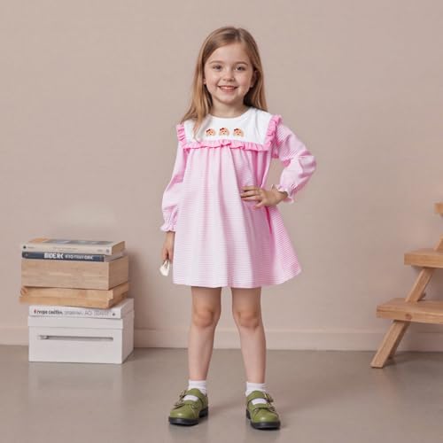 Girls' Dog Embroidery Mini Dress Long Sleeve Fall Striped A-Line Daily Toddler Dress Cute Casual Kids' Dress4