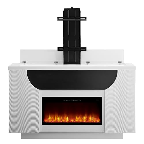 ESPIDOO 76 Inch Electric Fireplace TV Lift: Modern White Cabinet with Remote Control & Temperature Settings - Professional Interior Design Solution for Upscale Residential Spaces - Image 5