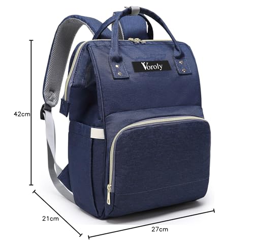 Voroly 2 Compartments Baby Diaper Bag Backpack Waterproof Large Capacity Insulation Travel Back Pack Nappy Bags Organizer, Multi-Function, Fashion and Durable, Navy Blue, 24 Litres