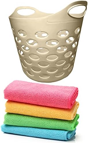Plastic Laundry Basket With Handles Flexi Large Storage Round Hipster Hamper For Clothes Nursery & Home Organisation 13 Colours 30L (Red)