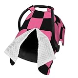 Black and Pink Checker ​Baby Car Seat Cover & Nursing Cover - Breathable Stretch Fabric Multi-Use for Breastfeeding, Stroller Sunshade, Shopping Cart Cover​