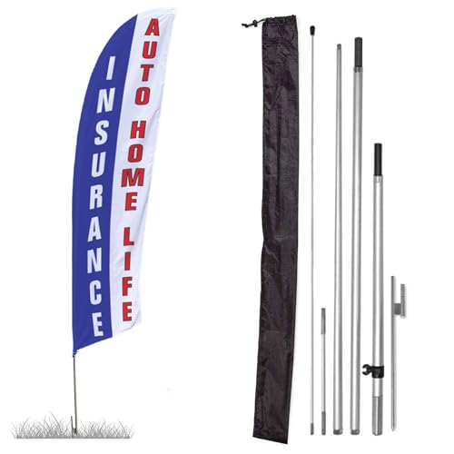 Vispronet Premium Insurance Feather Flag – 13ft Swooper Flag Kit with Pole Set & Ground Stake, Outdoor Advertising Flags for Businesses, Knitted Polyester Material, Printed in the USA