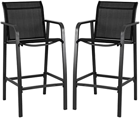 JBDDA 2PCS Patio Bar Stool High Back Bar Stool with Foot and Arms Black