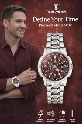 Image of TIMEWEAR Analog, Day Date Functioning, Stainless Steel Chain Watch for Men