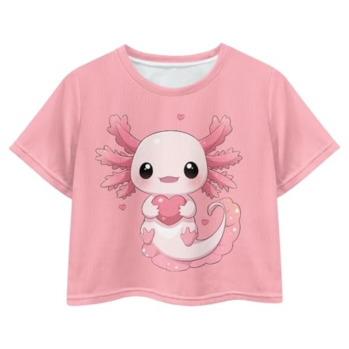Image of Girls Fashion Crewneck Tee Shirts Casual Short Sleeve Crop Top Summer Outfits 5-14 Years Old