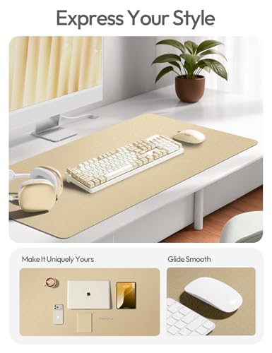 Image of YSAGi Leather Desk Pad Protector, Office Desk Mat, Large Mouse Pad, Non-Slip PU Leather Desk Blotter, Laptop Desk Pad, Waterproof Desk Writing Pad for Office and Home (Gold, 35.4 inch x 17 inch)