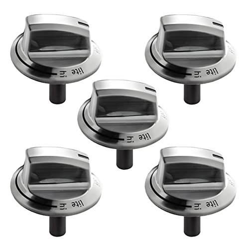 Upgraded A03546301/02/03 5304525746 5304504839 Gas Cooktop Knobs for Frigidaire Stove Laser Engraving Sign Knob for Frigidaire Cooktop FFGC3026SS FFGC3626SS (Long Stem Size:2.28IN Material:ABS749)