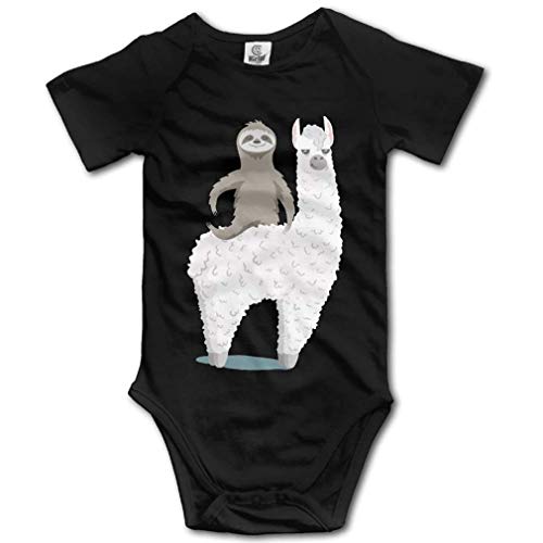Sloth Riding Llama Cute Baby Bodysuit Cozy Short Sleeve Onesie Romper Unisex Black