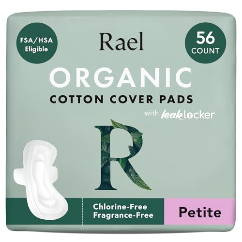Image of Rael Pads for Women, Organic Cotton Cover - Period Pad with Wings, Feminine Care, Sanitary Napkins, Light Absorbency, Unscented, Ultra Thin (Petite, 56 Count)