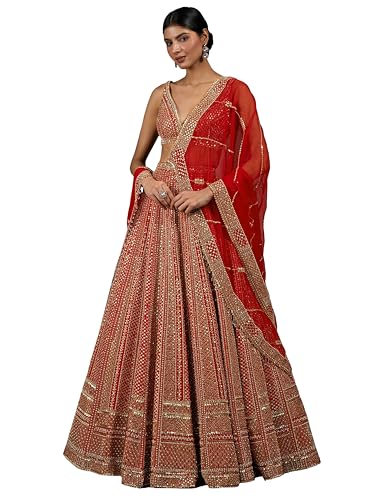 Image of TRENDMALLS Women's Satin Embroidery With Sequence Work Lehenga Choli Unstitch Blouse with Dupatta For Women (New-Bridal-Latest-Wedding-Sequence-Lehenga-Designer)
