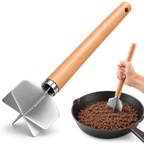 304 Stainless Steel Meat Chopper, 6-Blade Heavy Duty Ground Beef Meat Masher, 11 Inch Food Grade...
