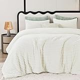 CozyLux Fluffy Queen Comforter Set - Super Soft Faux Fur Cream White Comforter Queen Size, Winter Warm Fleece Bedding Set, 3 Pieces Plush Fuzzy Bed Set (1 Shaggy Comforter, 2 Pillowcases)