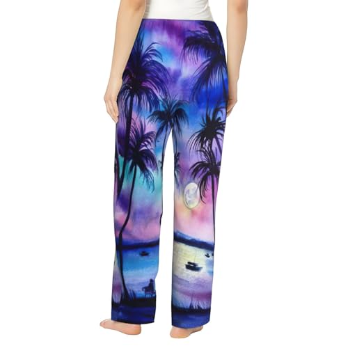 Pantalon de pyjama polyester doux à poches et motif palmier - 3