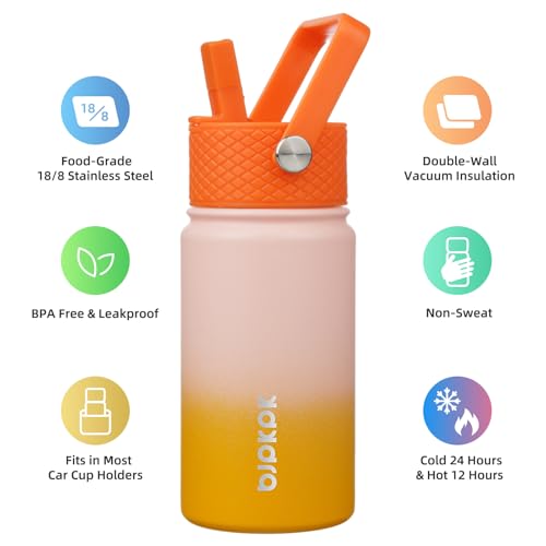 Image of BJPKPK Insulated Water Bottle, 15oz Stainless Steel with Straw Lid