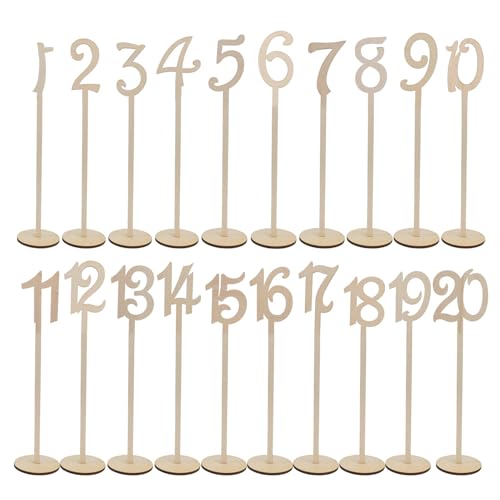 SHOWERORO Juego de Números de Mesa de Madera Natural Beige 1-20 Piezas para Decoración de Bodas y Fiestas Números Huecos para Marcar Mesas en Eventos