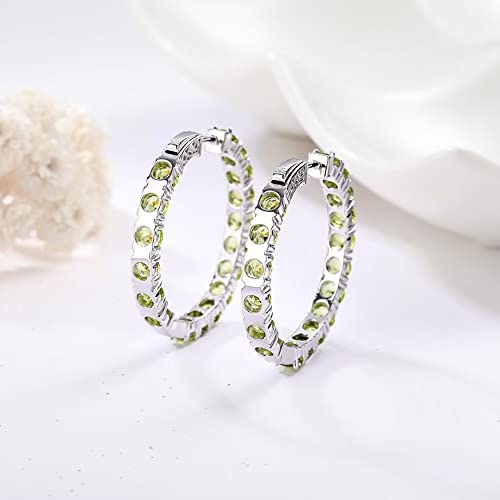 Supermodel 925 Sterling Silver 4.0 Hoop Earrings 10 Carats Natural Peridot Hoop Earrings For Wome #TOP4