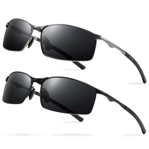 Image of SUNGAIT Ultra-Lightweight Polarized Sunglasses Men for Driving Fishing Golf, Rectangular Metal Frame with Spring Hinge